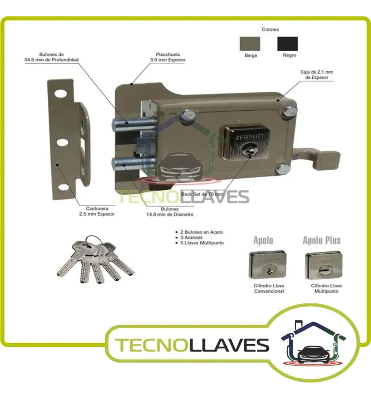 CERRADURA DE SOBREPONER ZERRUTTI Z 2087 APOLO  D/I